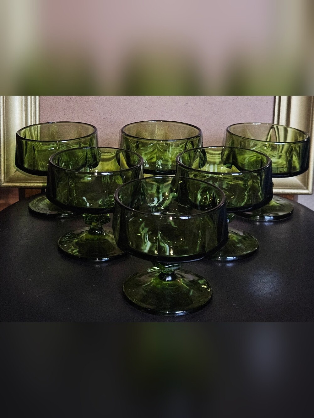 Set of 6 Vintage Indiana Green Glass Colony Dessert Coupes